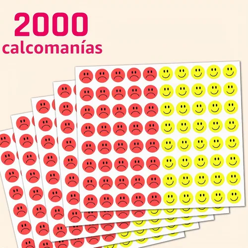 Vista 3 de 2000 unidades - Pegatinas de emoción sonriente feliz y triste, color rojo