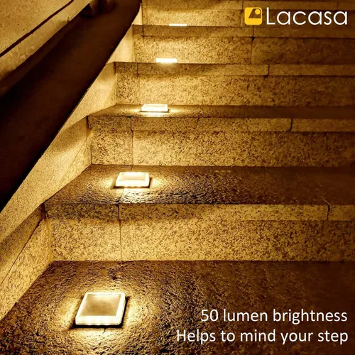 Vista 9 de Lacasa Luces solares de escalón, paquete de 4 luces LED solares de 50 lm, 3000 K, luz blanca cálida, luces solares para exteriores, IP68 impermeable