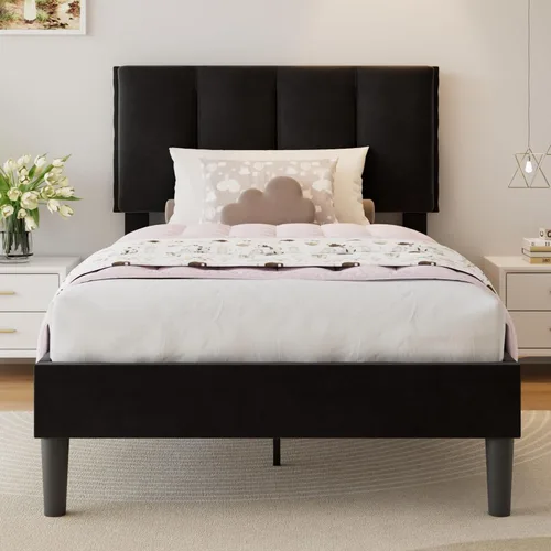 Vista 17 de VECELO Base de cama de tamaño individual con cajón de almacenamiento, base de cama de plataforma resistente con cabecera y fuerte soporte de Negro