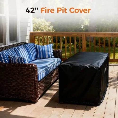 Vista 9 de BALI OUTDOORS Cubiertas rectangulares para hogueras, material de PVC impermeable y resistente a la intemperie, negro, 42.2 pulgadas de largo x 24.2