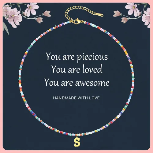 Vista 7 de JIGIGIJ Collares con iniciales de cuentas coloridas para niñas, adolescentes, regalos hechos a mano, personalizados, de acero inoxidable chapado