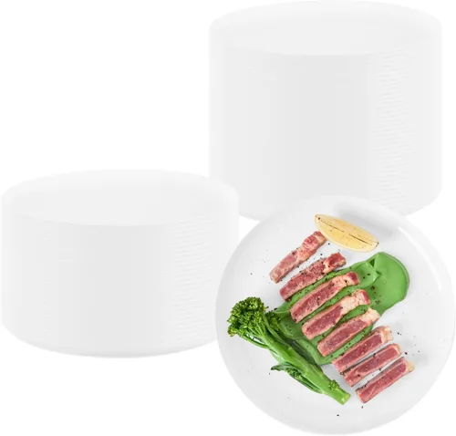 Vista 20 de Restaurantware Platos de fiesta de 7 x 7 pulgadas, 100 platos desechables de plástico para postre, platos redondos de plástico negro resistente