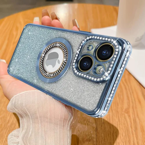 Vista 18 de Losin Funda magnética compatible con iPhone 15 Pro Max con purpurina compatible con MagSafe Funda de lujo con diamantes de imitación con logotipo