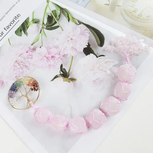 Vista 4 de Adornos colgantes de piedras de chakra del árbol de la vida, espejos retrovisores de automóvil, decoración de cristal curativo, accesorios