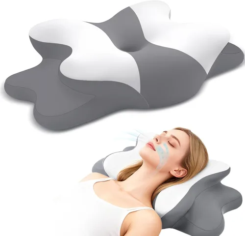 Vista 11 de Dreams - Almohada de alivio para la apnea del sueño con alivio del cuello y ronquidos, almohada ortopédica y ergonómica de espuma viscoelástica