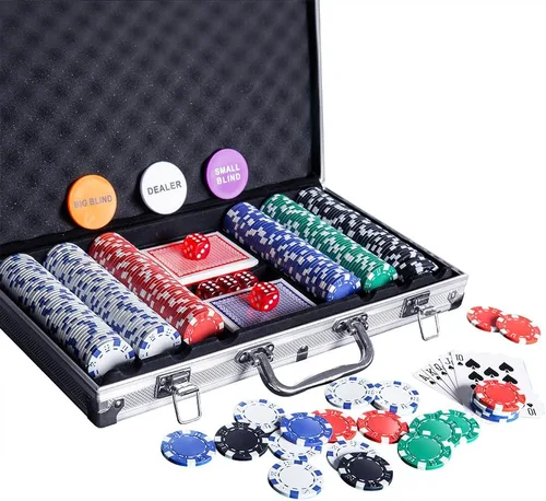 Vista 8 de Homwom Juego de póquer para viajar, 100 piezas, 5 colores, fichas de póquer profesionales en caja de regalo de cartón, fichas de póquer de casino