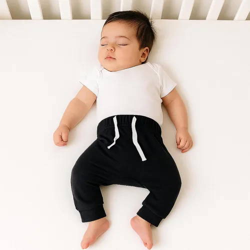 Vista 3 de SOBOWO Paquete de 3 pantalones deportivos para bebé recién nacido, harén de algodón, para niños y niñas, 0-3T entrelazados, 195 GSM