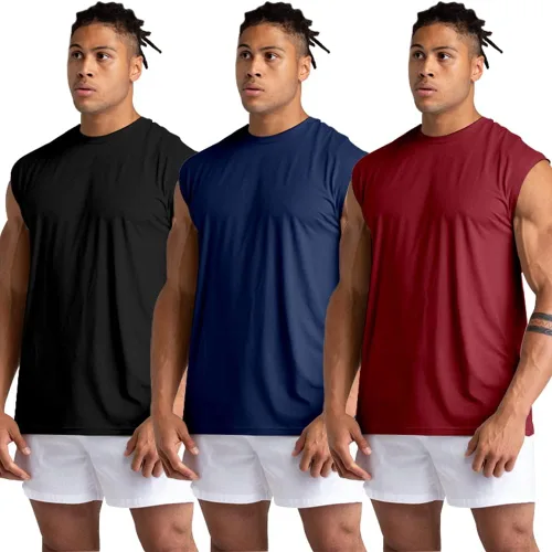 Vista 3 de Holure Paquete de 3 camisetas sin mangas de gimnasio para hombre, camisetas sin mangas para entrenamiento muscular, camisetas deportivas