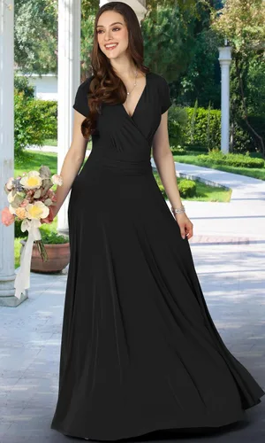Vista 2 de KOH KOH Vestido de cóctel sexy con cuello en V y manga corta para mujer
