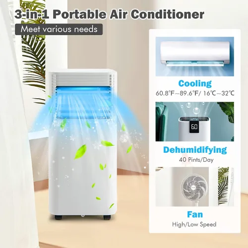 Vista 3 de PETSITE Aire acondicionado portátil, unidad de enfriamiento de CA de 8000 BTU para habitación, unidad de CA 3 en 1 con enfriador de aire, ventilador