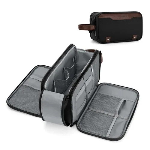 Vista 10 de Bolsa de aseo Wedama para hombres, bolsa de aseo colgante de viaje para viajes de negocios, natación, camping, Negro, M, Classic
