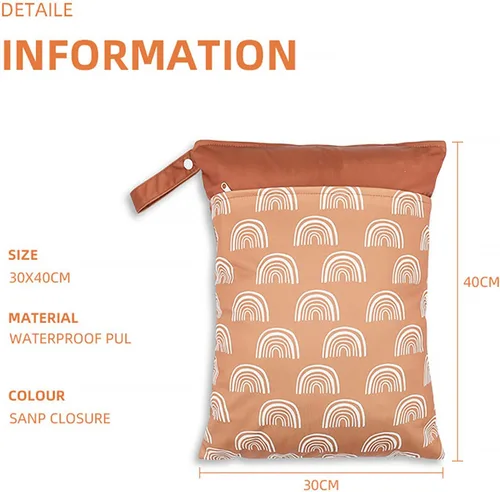 Vista 4 de Paquete de 3 bolsas húmedas y secas para pañales de bebé y piezas de extractor de leche, bolsa impermeable reutilizable con dos bolsillos
