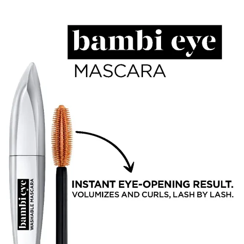 Vista 7 de L'Oréal Paris Cosmetics Bambi Eye - Máscara lavable para ojos, volumen duradero, negro, 0.28 onzas líquidas Lavable negro