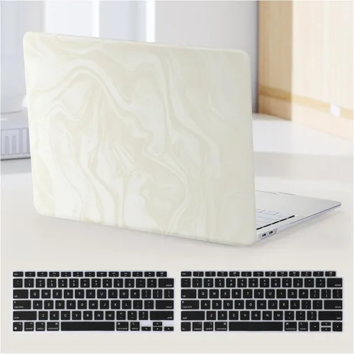 Vista 33 de Funda compatible con MacBook Air de 13 pulgadas (versión 2010-2017). Modelos: A1466 / A1369, funda rígida de piel crema texturizada a cuadros, sin