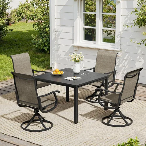 Vista 68 de VICLLAX Muebles pequeños de exterior de 3 piezas, 2 sillas giratorias de patio y mesa redonda pequeña para 2, sillas de carbón oscuro y negro