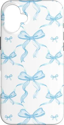 Vista 23 de Cintas y lazos estéticos de color azul claro para iPhone 16 en estuche de acuarela