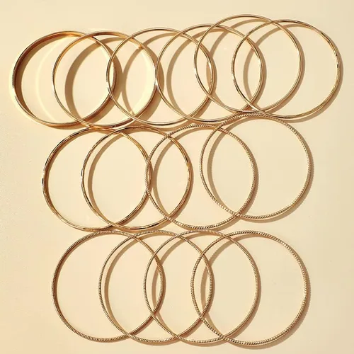 Vista 4 de Brazaletes de oro para mujer, brazaletes indios apilables de múltiples capas abiertos, pulseras gruesas de oro bohemio, pulseras indias de cadena