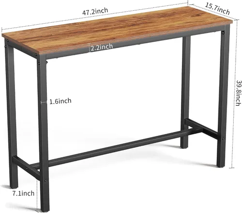 Vista 3 de Mr IRONSTONE - Mesa de bar, mesa alta de 47" para pub, mesa rectangular de altura de bar, consola/mesa de café para sofá, para espacios estrechos