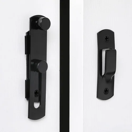 Vista 4 de 3 paquetes de pestillos de puerta abatible, 3.93 x 2.75 pulgadas, cerradura de seguridad negra para valla de madera de granero, puertas francesas