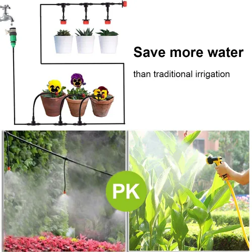 Vista 7 de MSDADA Sistema de riego automático de jardín de 50 pies, kit de riego de plantas de distribución en blanco de 1/4 de pulgada, accesorios que