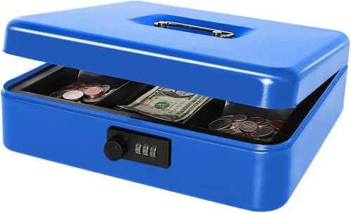 Vista 11 de Decaller Caja de dinero con cerradura de combinación, caja de seguridad de metal pequeña con bandeja de dinero, 7 4/5 x 6 4/5 x 3 3/5 pulgadas