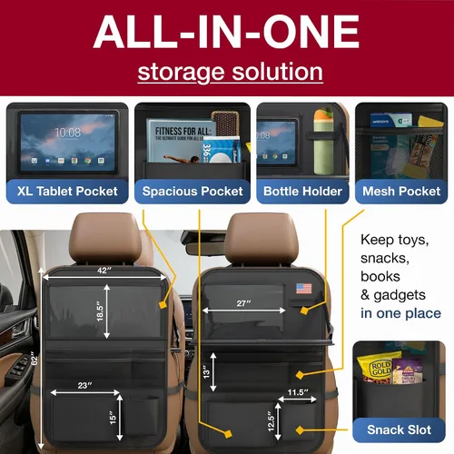 Vista 3 de Organizador de asiento trasero de automóvil con soporte para tableta (paquete de 2) – Organizador de almacenamiento de coche Oxford 600D actualizado