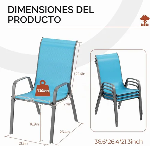 Vista 2 de TLSUNNY Silla de patio, sillas apilables de textileno para exteriores Azul Turquesa