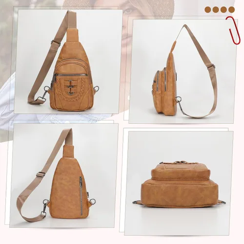 Vista 7 de SUOSDEY 2024 Sling Bag for Women Leather Crossbody Bags for Women Trendy Chest Bag Traveling Walking