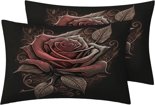 Vista 3 de NOGAWA Juego de sábanas de flores tamaño Queen, sábanas de plantas florales, sábanas y fundas de almohada estampadas de 4 piezas, sábana bajera