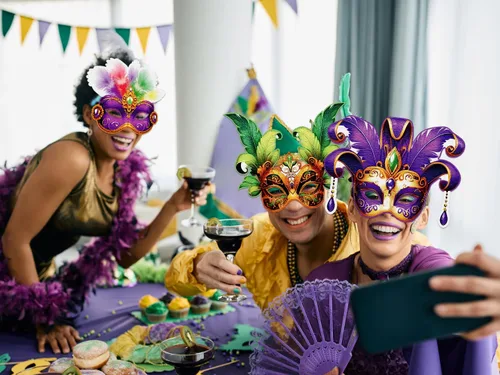 Vista 7 de Juego de 16 máscaras de Mardi Gras a granel: decoraciones para fiestas, recuerdos de carnaval (fieltro)