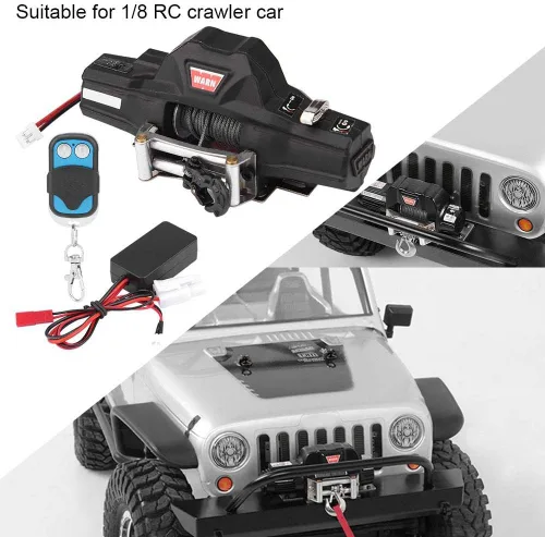 Vista 4 de Cabrestante automático de coche Rc, universal escala 1/8 modelo Rc vehículo oruga accesorio de coche Dualmotor Winch con control remoto inalámbrico