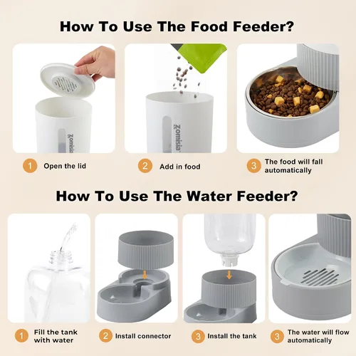 Vista 6 de ZOMISIA - Comedero y dispensador de agua para gatos con gravedad - Alimentador y dispensador de agua para gatos 2 en 1 con cuenco de acero