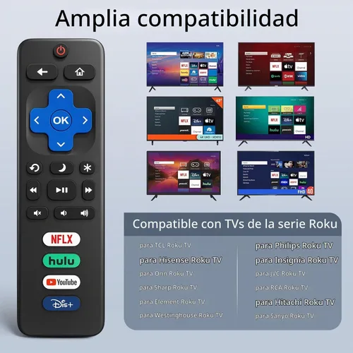 Vista 2 de Paquete de 4 controles remotos de repuesto para Roku TV, control remoto