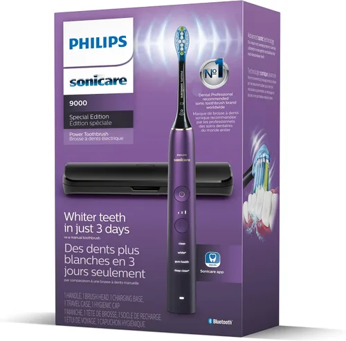 Vista 9 de Philips Sonicare 9000 Edición Especial Cepillo de dientes recargable, Negro/Morado, HX9911/91 1000% More Plaque Removal¹, Visual Pressure Sensor