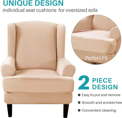 Vista 4 de MIFXIN Wingback - Funda para silla, de terciopelo de 2 piezas, elásticas, con funda de cojín, suave, lavable, protector de muebles para sala