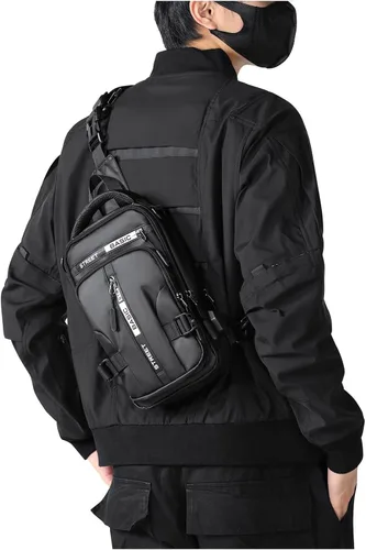 Vista 8 de Mochila cruzada pequeña negra para hombre y mujer, H-Negro, S, Moda