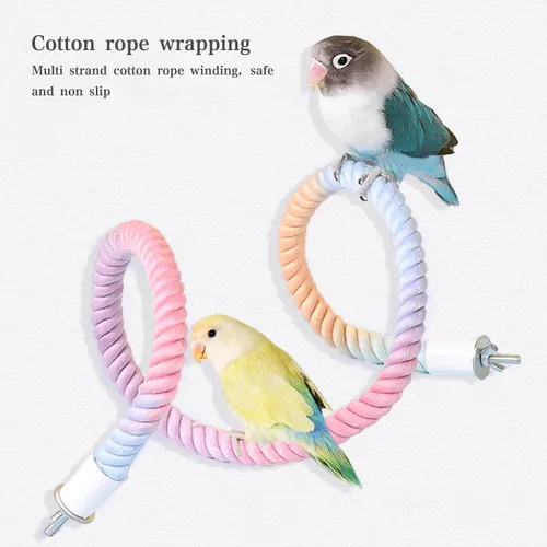Vista 6 de Soporte de percha de cuerda de pájaro colorido degradado de 3 piezas Bird Cage Climbing Rope Toys Accessories,Bendable Climbing,Parakeet Lovebirds
