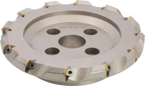 Vista 8 de Molino de cara indexable (carcasa) de 2" 45°, diámetro del orificio del eje de 3/4", 3 flautas, con 3 piezas de inserciones de carburo SEAN42