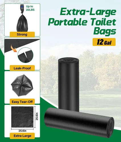 Vista 8 de 40 bolsas de inodoro portátiles con juego de 40 poo gel, bolsa de inodoro de campamento de 12 galones con poder ecológico súper absorbente, bolsas