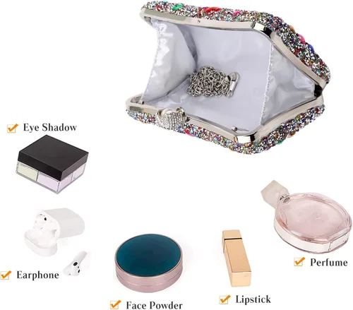 Vista 4 de Bolso de noche de diamantes de imitación para mujer, bolso de mano multicolor de lujo, bolso de boda nupcial