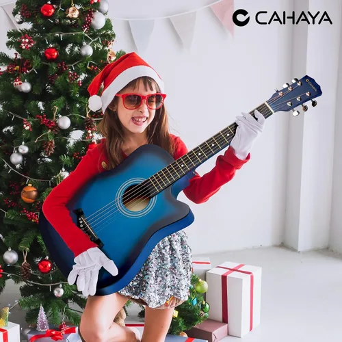 Vista 8 de CAHAYA Guitarra acústica: Juego de iniciación de 96.5 cm con corte para principiantes, de madera, para niños, adolescentes y adultos, con bolsa