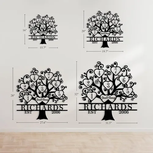 Vista 4 de Letrero de metal personalizado del árbol de la vida, letrero de metal con nombres de niños, regalo personalizado de apellido, recuerdo familiar