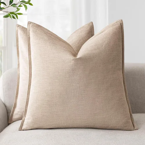 Vista 74 de Foindtower Juego de 2, Fundas Decorativas de Almohada de Lino Sólido Suaves Fundas de Cojín Europeo de Acento Estilo Granja Neutral para Silla Sofá
