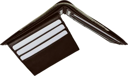 Vista 6 de Cartera de cuero genuino de calidad bi-fold ID con cremallera para hombre marrón