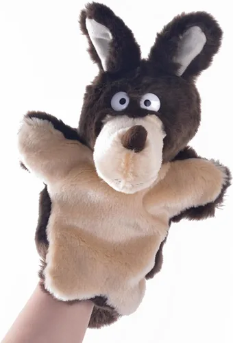 Vista 6 de Marionetas de mano de lobo, juguetes de animales de peluche para imaginativo juego de simulación, cuentos regalos para niños, marrón