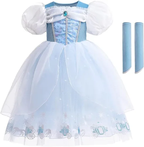 Vista 4 de Vestido de Cenicienta para niñas, disfraz de princesa para Halloween, cosplay, cumpleaños, concurso, Navidad, fiesta de noche