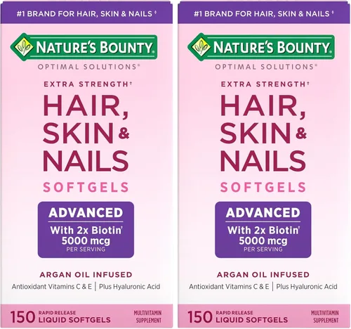Vista 9 de Nature's Bounty Cabello, Piel y Uñas Avanzado, Suplemento Vitamínico con Infusión de Argán con Biotina y Ácido Hialurónico, 150 Cápsulas Blandas