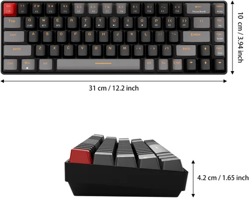 Vista 2 de Qisan Teclado mecánico para juegos de modo dual 2.4GBT Teclado inalámbrico con interruptor marrón Mini diseño (60% teclado) Teclado de computadora