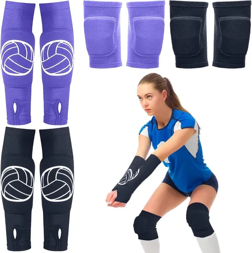 Vista 13 de Sosation Juego de 2 rodilleras de voleibol y mangas de brazo de voleibol con almohadilla de protección, protector de muñeca de antebrazo