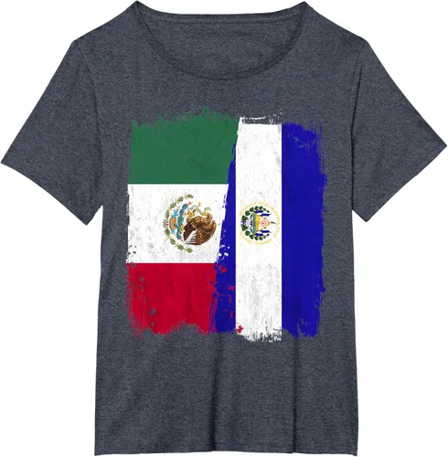 Vista 80 de Camiseta con la bandera mexicana de El Salvador con la mitad de la bandera mexicana de El Salvador